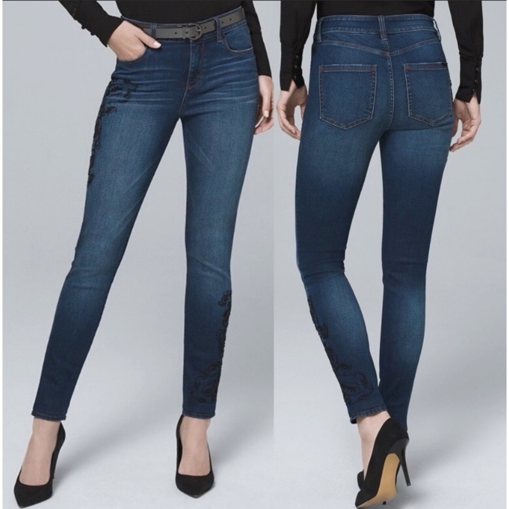 NWOT WHBM Embellished High Rise Dark Wash Denim Skinny Jeans